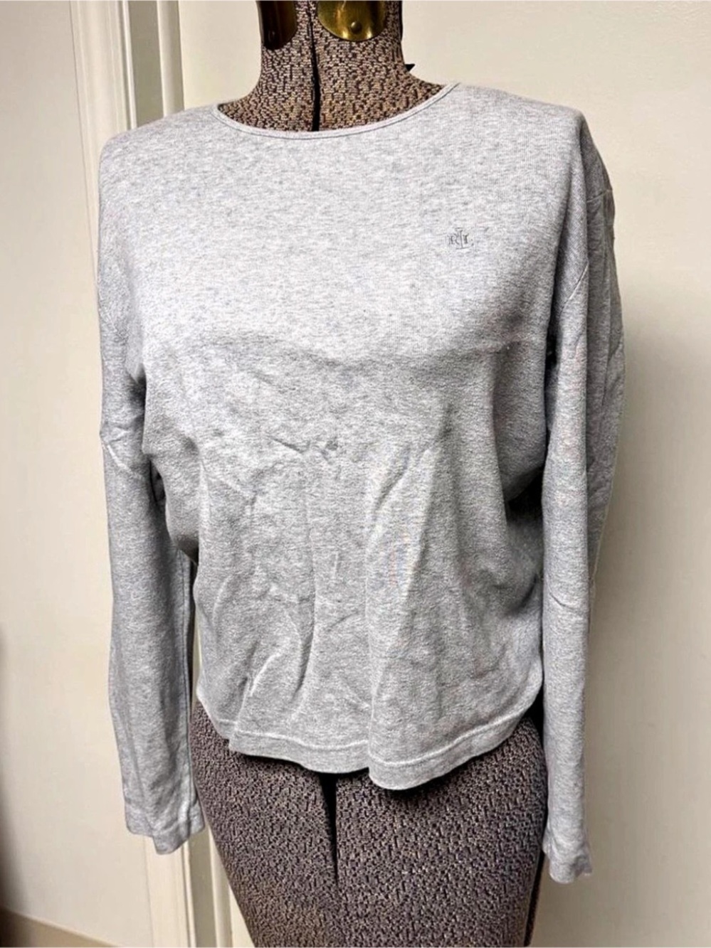 Lauren Ralph Lauren Crew Neck Cotton Sweater Gray Large Like New